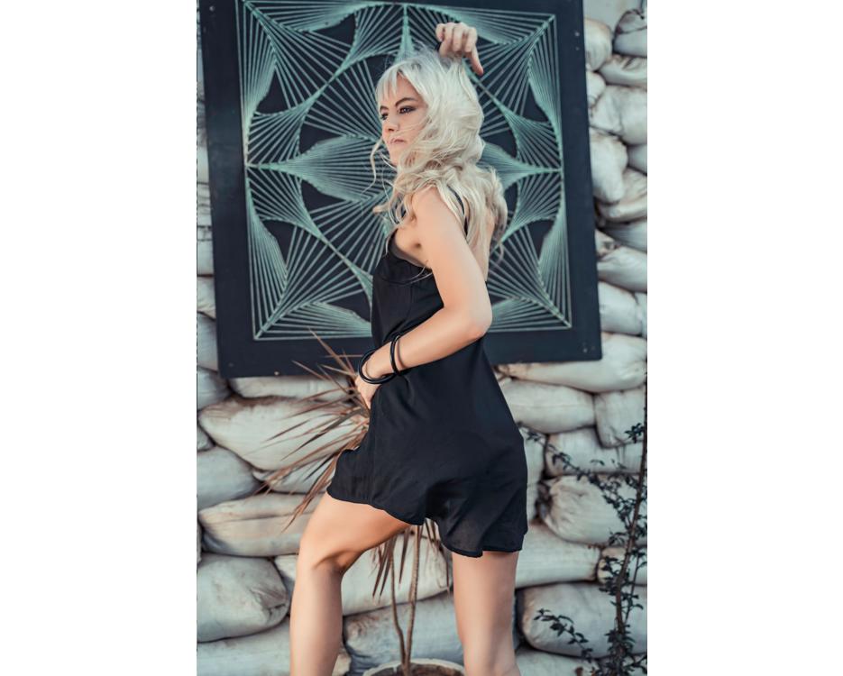 Mini black street wear style dress for women 